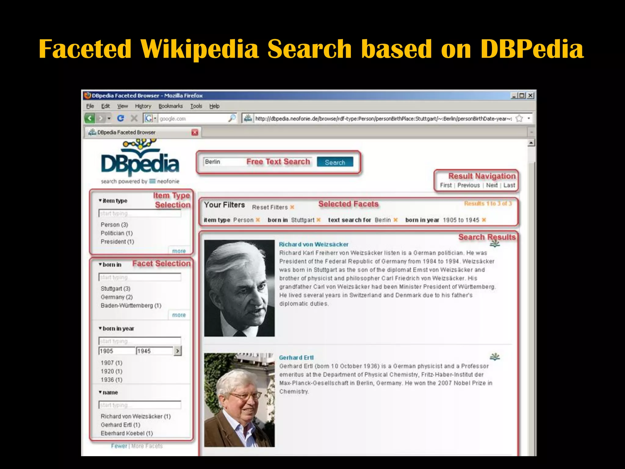 Faceted Wikipedia Search based on DBPedia
 