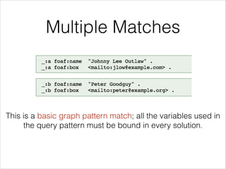 Multiple Matches

This is a basic graph pattern match; all the variables used in
the query pattern must be bound in every solution.

 