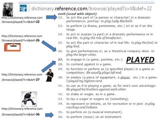 Http://Dictionary.reference.com
/browse/played/?s=t&def=22



http://Dictionary.reference.com
/browse/played/?s=t&def=26




                                  PLAYED
http://Dictionary.reference.com
/browse/played/?s=t&def=27




Http://Dictionary.reference.com
/browse/played/?s=t&def=36
 