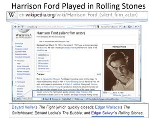 Harrison Ford Played in Rolling Stones
 