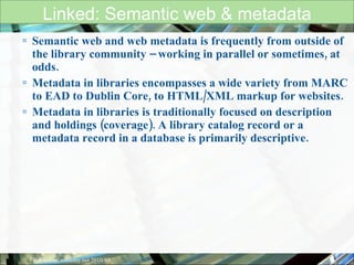 Semantic Web Metadata Example Semantic Web, Cataloging, & Metadata | PPT