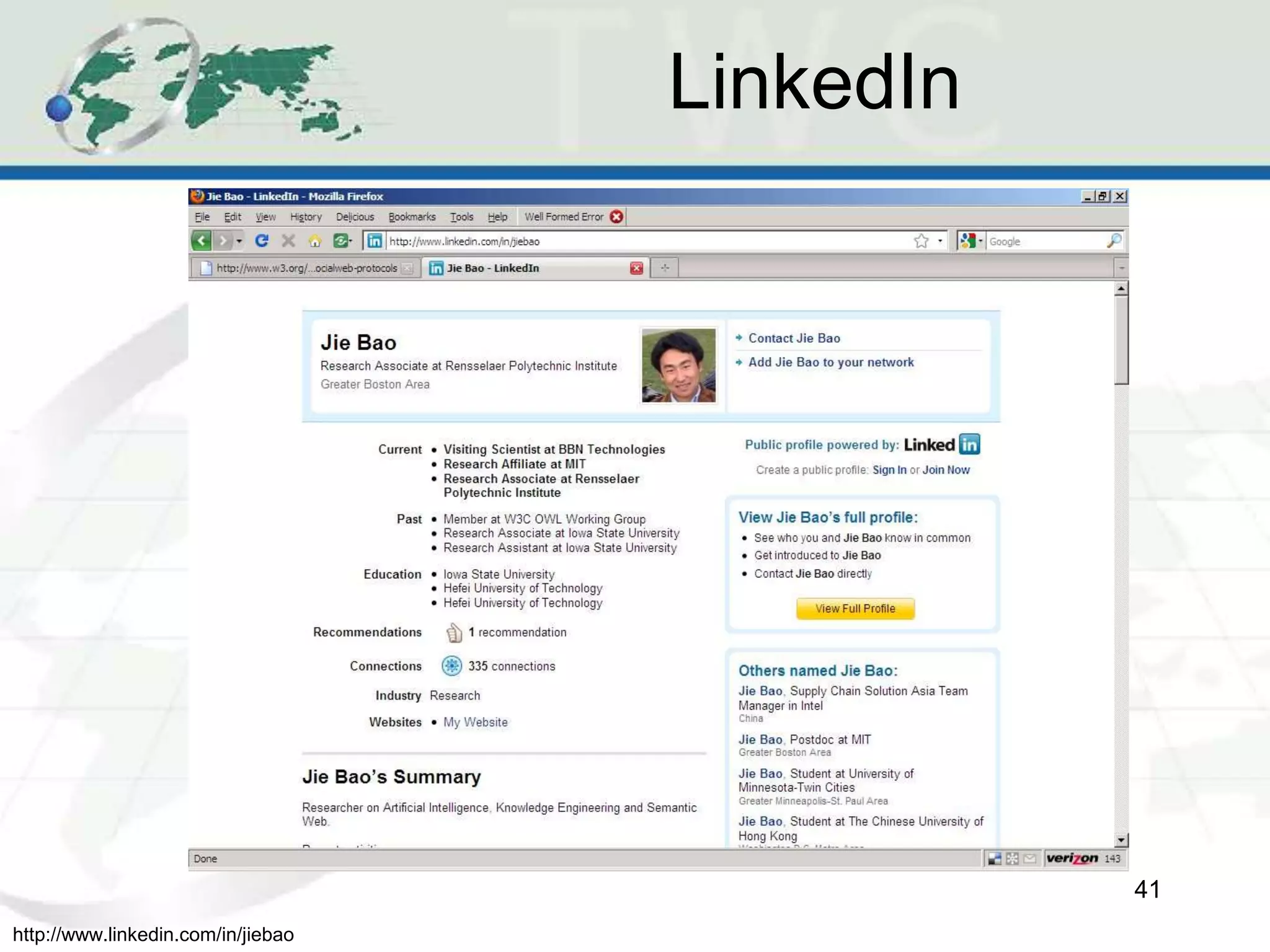 LinkedIn
41
http://www.linkedin.com/in/jiebao
 