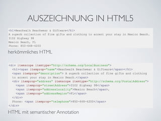AUSZEICHNUNG IN HTML5


herkömmliches HTML




HTML mit semantischer Annotation
 