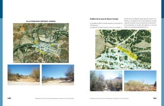 140 Compendio de Identificación de Asentamientos Humanos en Cauces Federales Compendio de Identificación de Asentamientos Humanos en Cauces Federales 141
Análisis de la zona de Nacori Grande.
La localidad de Nácori Grande, pertenece al municipio de
Villa Pesqueira.
La población de Nácori Grande se ubica en la márgen iz-
quierda del arroyo Mátape, aguas abajo de la presa la Ha-
ciendita, en la población hay 6 casas habitación con bajo
riesgo de inundación ya que la mayoría de los asentamien-
tos se encuentran en la parte alta respecto al cauce del
arroyo, con un desnivel aproximado de 4 m.
VILLA PESQUEIRA (MÁTAPE), SONORA
 