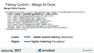 5
01
Taking Control – Merge At Once
Merge Policy Factory
<mergePolicyFactory class="org.apache.solr.index.TieredMergePolic...