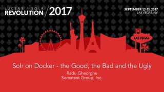 Solr on Docker - the Good, the Bad and the Ugly
Radu Gheorghe
Sematext Group, Inc.
 