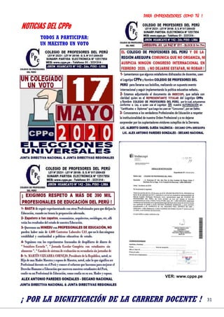 PARA EMPRENDEDORES COMO TÚ !
31
NOTICIAS DEL CPPe
TODOS A PARTICIPAR:
UN MAESTRO UN VOTO
.
VER: www.cppe.pe
¡ POR LA DIGNIFICACIÓN DE LA CARRERA DOCENTE !
 