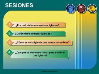 SESIONES ¿Por qué debemos sembrar iglesias? 1 ¿Quién debe sembrar iglesias? 2 ¿Cómo se ve la iglesia que vamos a sembrar? 3 ¿Qué pasos debemos tomar para sembrar una iglesia? 4 