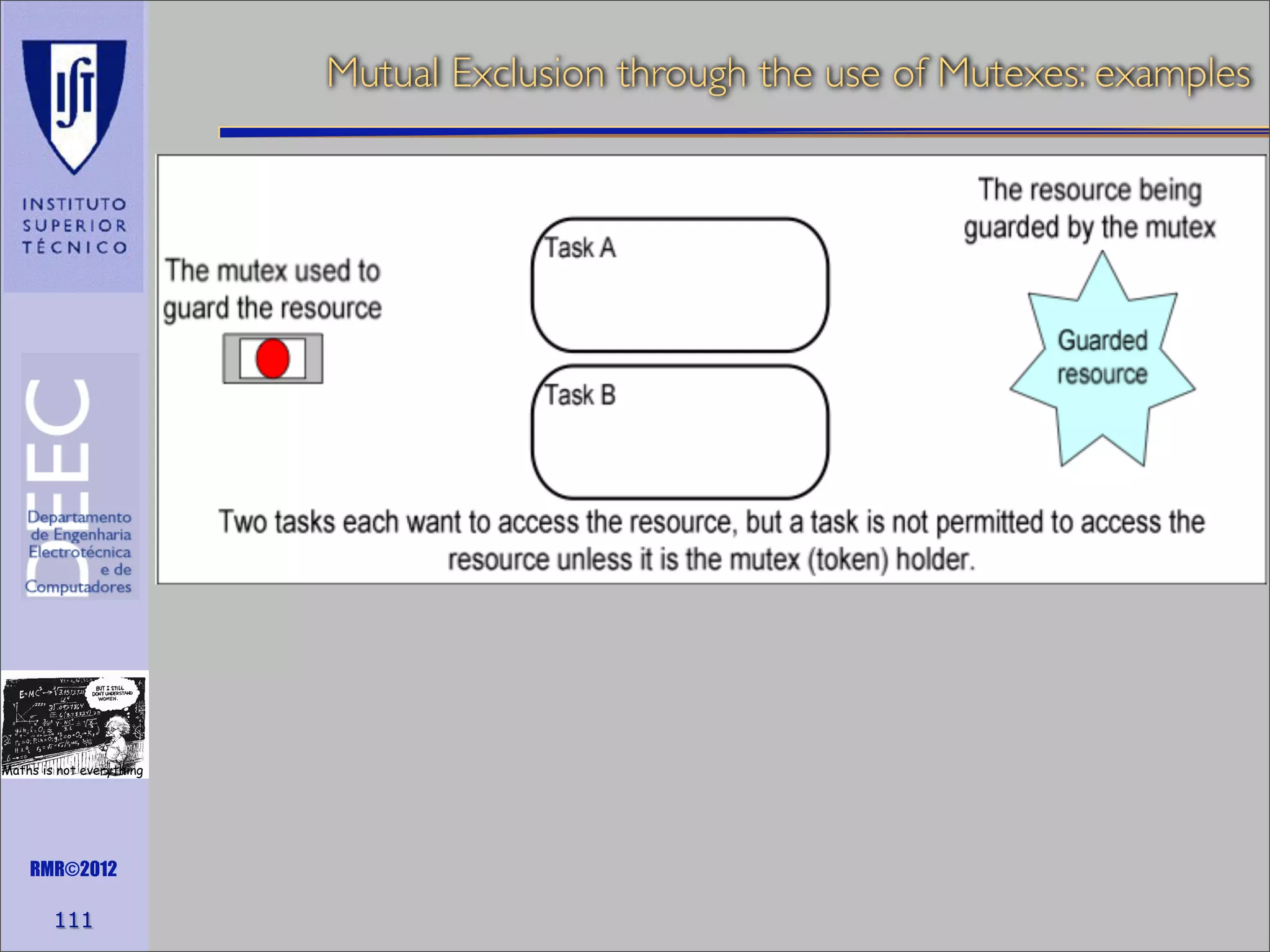 Mutual Exclusion through the use of Mutexes: examples

Maths is not everything

RMR©2012

111

 