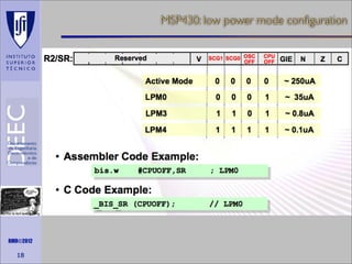 MSP430: low power mode conﬁguration

Maths is not everything

RMR©2012

18

 