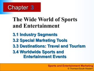The Wide World of Sports and Entertainment  3.1 Industry Segments  3.2 Special Marketing Tools  3.3 Destinations: Travel and Tourism 3.4 Worldwide Sports and Entertainment Events 3 