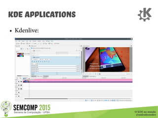 O KDE no mundo
@andradesandro
KDE Applications
● Kdenlive:
 