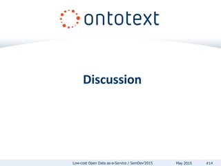 Discussion
#14May 2015Low-cost Open Data as-a-Service / SemDev’2015
 