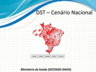 1995 2000 2007 2010
DST – Cenário Nacional
Ministério da Saúde (DST/AIDS-DASIS)
1990
 