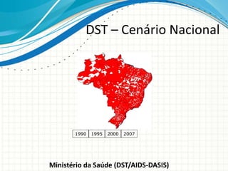 1995 2000 2007
DST – Cenário Nacional
Ministério da Saúde (DST/AIDS-DASIS)
1990
 