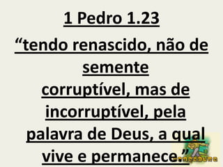 1 Pedro 1.23 “tendo renascido, não de semente corruptível, mas de  incorruptível, pela palavra de Deus, a qual vive e permanece.” 