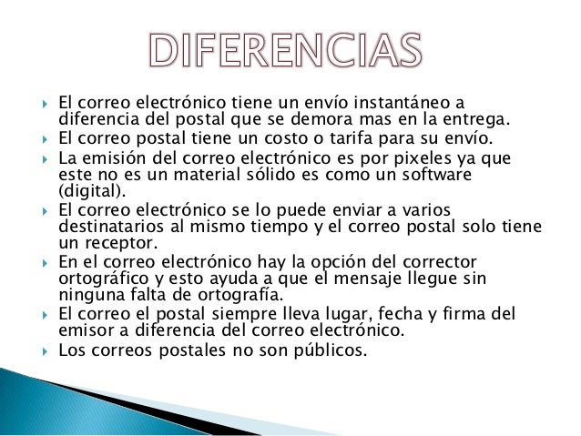 Semejanzas y diferencias correo postal y electrónico