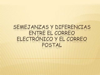 SEMEJANZAS Y DIFERENCIAS
ENTRE EL CORREO
ELECTRÓNICO Y EL CORREO
POSTAL

 
