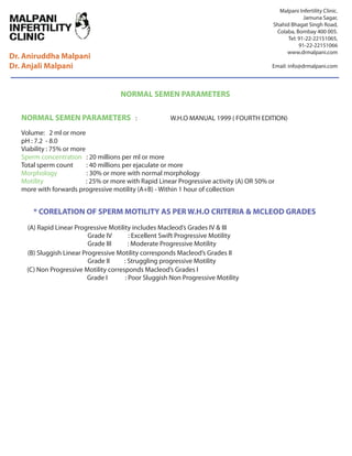 Sperm Count Report Sample Sperm test ( semen analysis ) report - a patient's guie | PDF