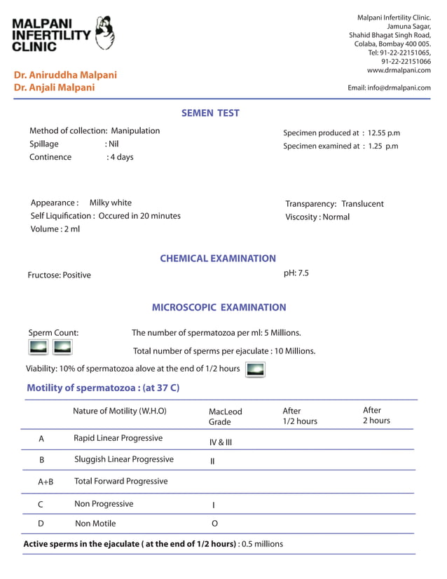 Sperm test ( semen analysis ) report a patient's guie PDF