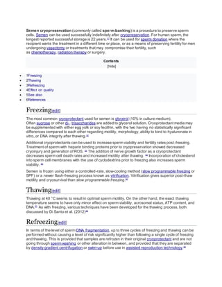 Semen cryopreservation PDF Free Download