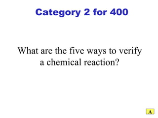 What are the five ways to verify a chemical reaction? A Category 2 for 400 