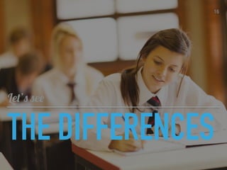 THE DIFFERENCES
Let’s see
16
 