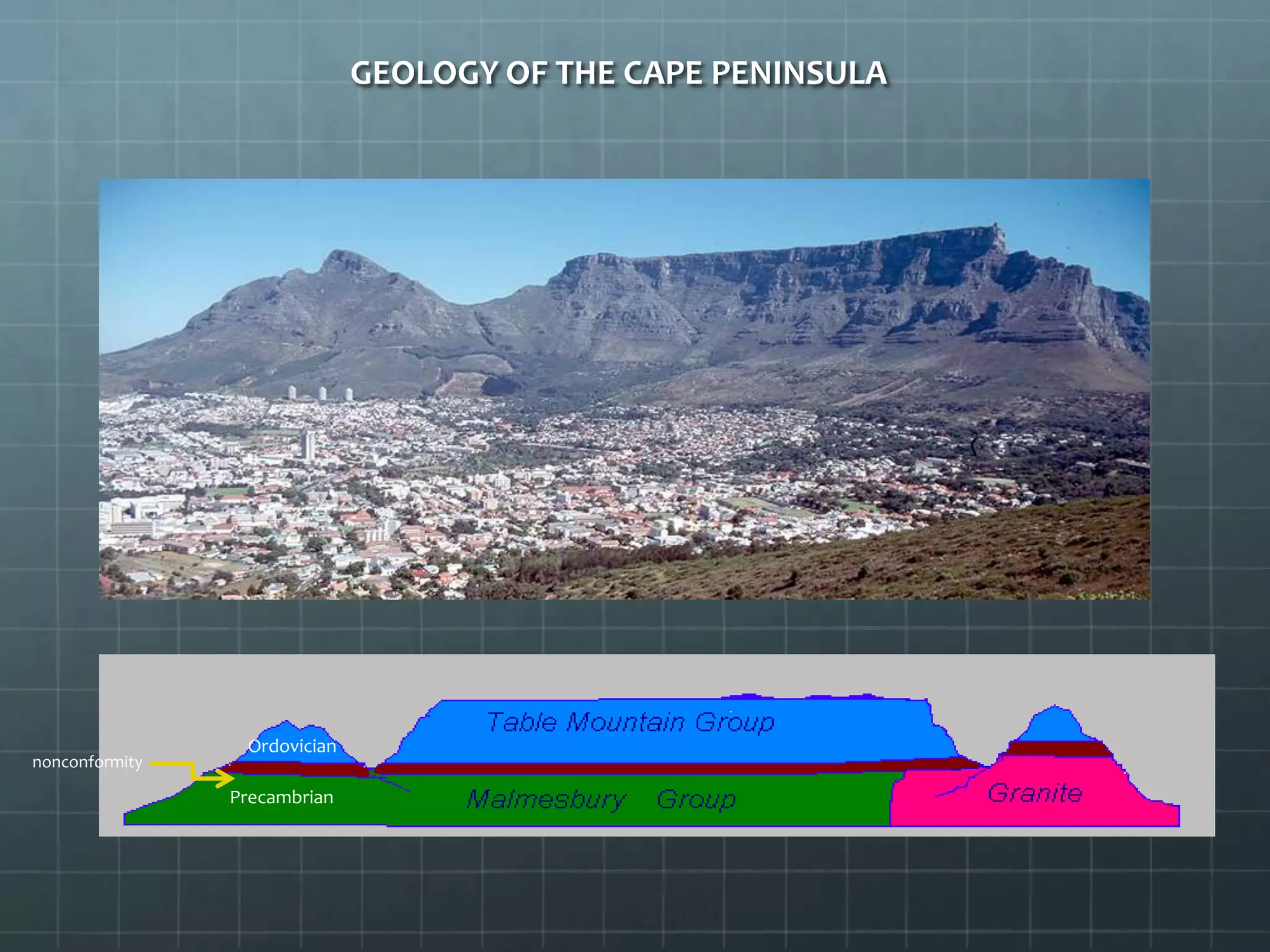 GEOLOGY OF THE CAPE PENINSULA
nonconformity
Precambrian
Ordovician
 