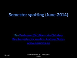 06/27/14 1
NAMRATA CHHABRA- BIOCHEMISTRY FOR
MEDICS
 
