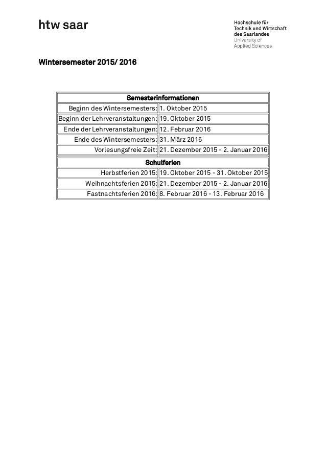 Semestertermine 2015 16