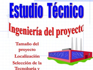 Tamaño del
proyecto
Localización
Selección de la
Tecnología y
 
