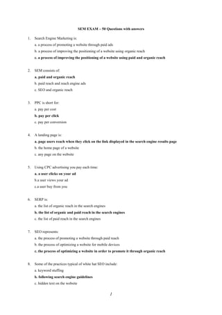 SEM Exam - 50 Questions with answers | PDF