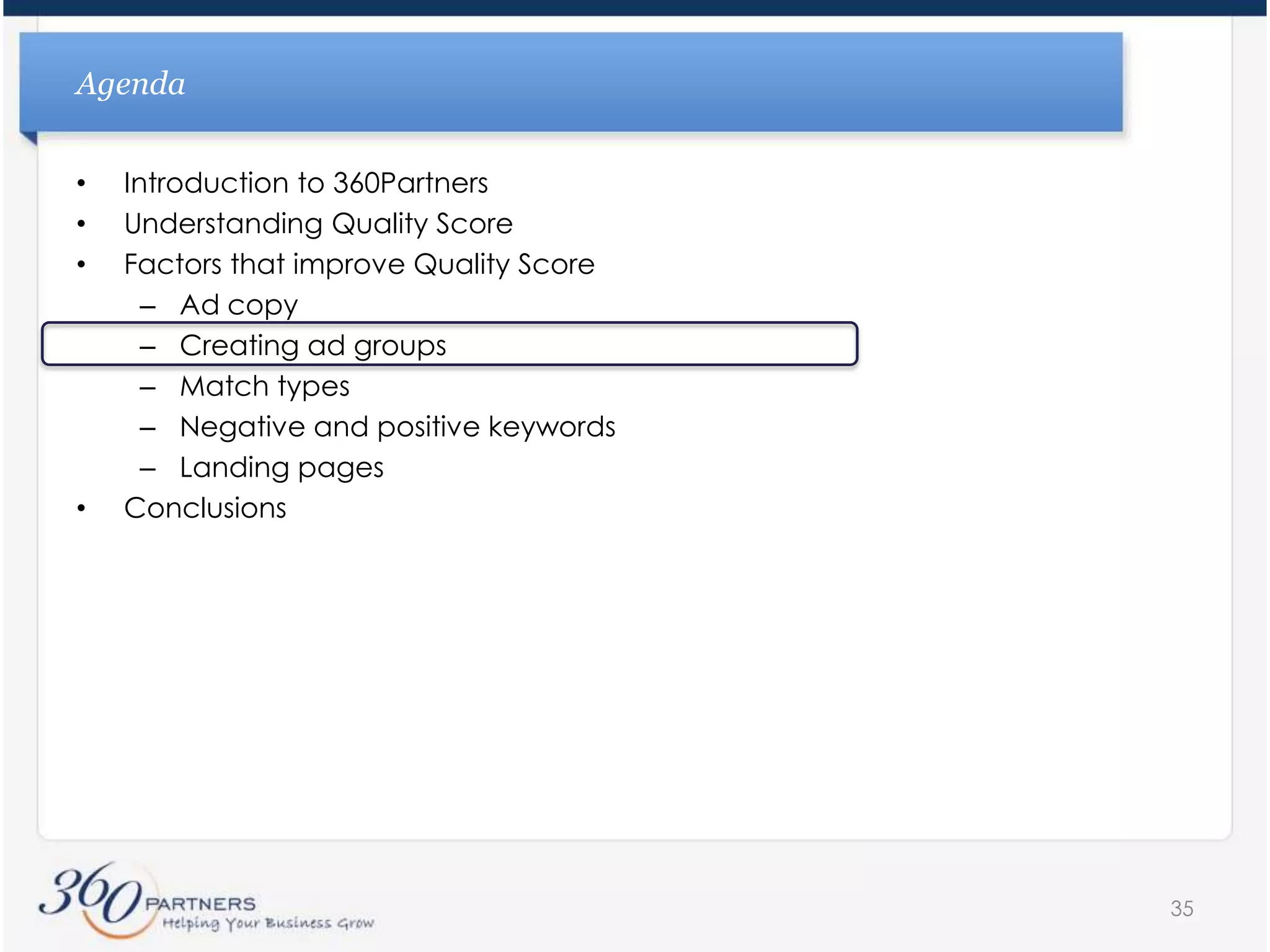 Some Tactical Things to Consider When Writing Ad CopyDon’t try to filter users via ad copy There are exceptions to thisMake the ad easy to readCapitalize Every First Letter of Every Major WordExperiment with short benefits – Allows users to see moreExperiment dropping the www. From the URL stringExperiment with “bonus” text on GoogleLocationsRatingsGoogle checkout“URL Stuffing”Display URL does not have to be the actual URL of the siteCan experiment “stuffing” an additional feature or benefitNumbers and symbols are goodAttract attention – make you stand outSave 50%.... $100’s of savings.  Save now – visit us!Preference (if applicable) end ad with an “!”32