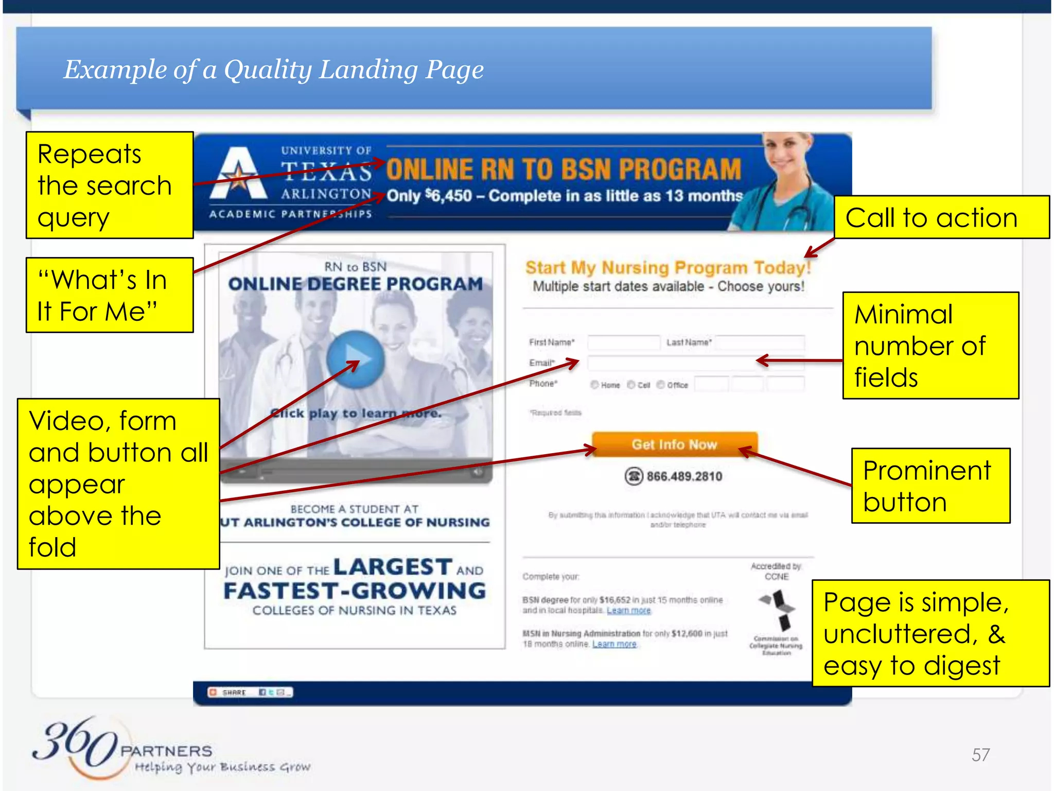 AgendaIntroduction to 360PartnersUnderstanding Quality ScoreFactors that improve Quality ScoreAd copyCreating ad groupsMatch typesNegative and positive keywordsLanding pagesConclusions46