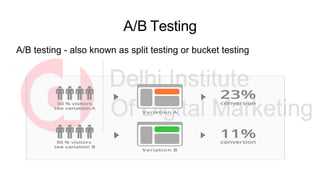 A/B Testing
A/B testing - also known as split testing or bucket testing
 