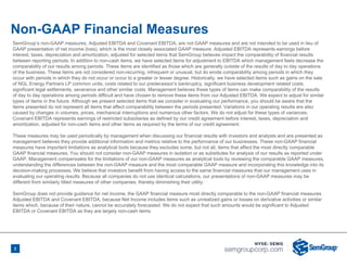 Non-GAAP Financial Measures
2
SemGroup’s non-GAAP measures, Adjusted EBITDA and Covenant EBITDA, are not GAAP measures and are not intended to be used in lieu of
GAAP presentation of net income (loss), which is the most closely associated GAAP measure. Adjusted EBITDA represents earnings before
interest, taxes, depreciation and amortization, adjusted for selected items that SemGroup believes impact the comparability of financial results
between reporting periods. In addition to non-cash items, we have selected items for adjustment to EBITDA which management feels decrease the
comparability of our results among periods. These items are identified as those which are generally outside of the results of day to day operations
of the business. These items are not considered non-recurring, infrequent or unusual, but do erode comparability among periods in which they
occur with periods in which they do not occur or occur to a greater or lesser degree. Historically, we have selected items such as gains on the sale
of NGL Energy Partners LP common units, costs related to our predecessor’s bankruptcy, significant business development related costs,
significant legal settlements, severance and other similar costs. Management believes these types of items can make comparability of the results
of day to day operations among periods difficult and have chosen to remove these items from our Adjusted EBITDA. We expect to adjust for similar
types of items in the future. Although we present selected items that we consider in evaluating our performance, you should be aware that the
items presented do not represent all items that affect comparability between the periods presented. Variations in our operating results are also
caused by changes in volumes, prices, mechanical interruptions and numerous other factors. We do not adjust for these types of variances.
Covenant EBITDA represents earnings of restricted subsidiaries as defined by our credit agreement before interest, taxes, depreciation and
amortization, adjusted for non-cash items and other items as required by the terms of our credit agreement.
These measures may be used periodically by management when discussing our financial results with investors and analysts and are presented as
management believes they provide additional information and metrics relative to the performance of our businesses. These non-GAAP financial
measures have important limitations as analytical tools because they excludes some, but not all, items that affect the most directly comparable
GAAP financial measures. You should not consider non-GAAP measures in isolation or as substitutes for analysis of our results as reported under
GAAP. Management compensates for the limitations of our non-GAAP measures as analytical tools by reviewing the comparable GAAP measures,
understanding the differences between the non-GAAP measure and the most comparable GAAP measure and incorporating this knowledge into its
decision-making processes. We believe that investors benefit from having access to the same financial measures that our management uses in
evaluating our operating results. Because all companies do not use identical calculations, our presentations of non-GAAP measures may be
different from similarly titled measures of other companies, thereby diminishing their utility.
SemGroup does not provide guidance for net income, the GAAP financial measure most directly comparable to the non-GAAP financial measures
Adjusted EBITDA and Covenant EBITDA, because Net Income includes items such as unrealized gains or losses on derivative activities or similar
items which, because of their nature, cannot be accurately forecasted. We do not expect that such amounts would be significant to Adjusted
EBITDA or Covenant EBITDA as they are largely non-cash items.
 