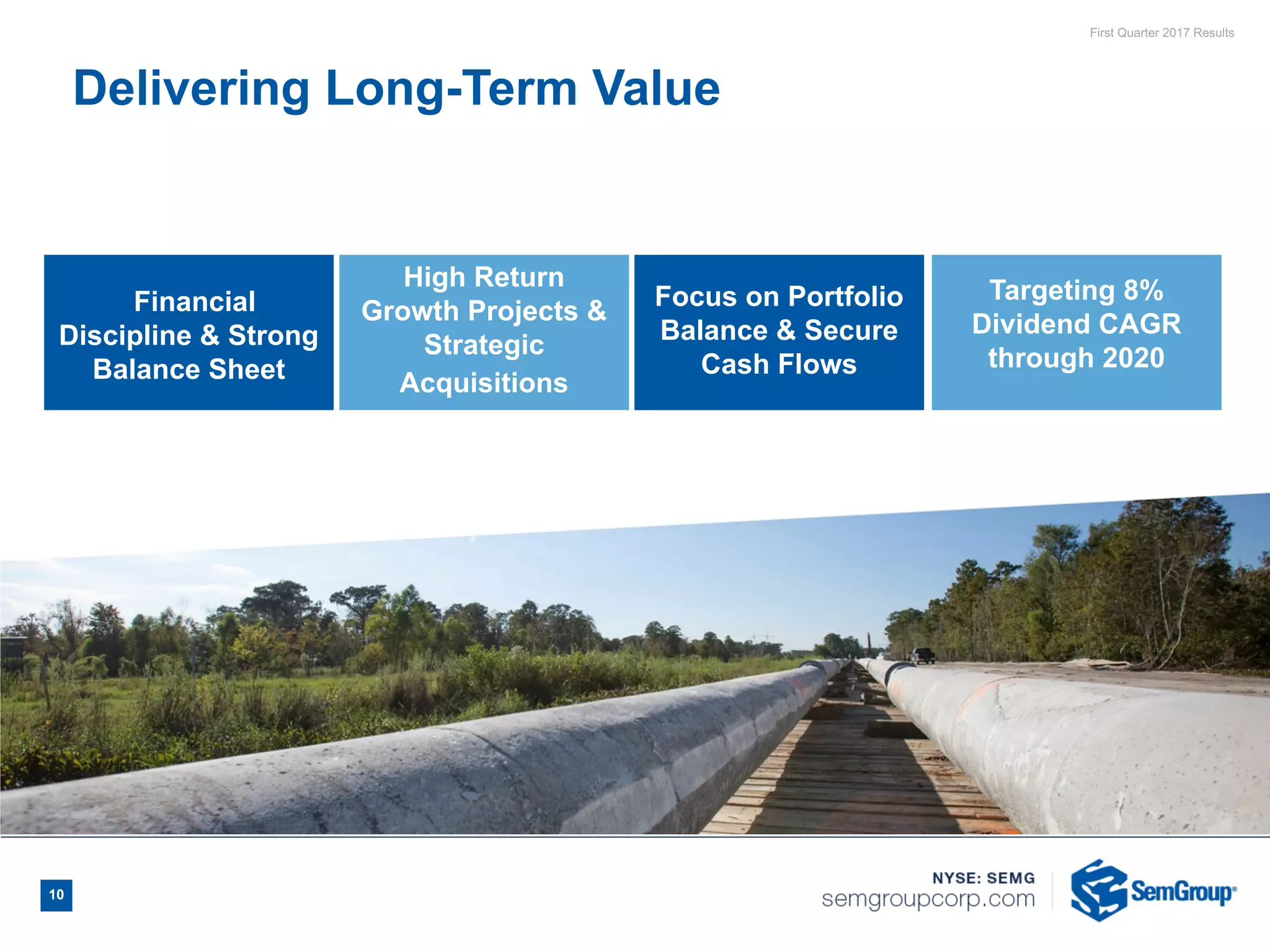 First Quarter 2017 Results
Delivering Long-Term Value
10
Financial
Discipline & Strong
Balance Sheet
High Return
Growth Projects &
Strategic
Acquisitions
Focus on Portfolio
Balance & Secure
Cash Flows
Targeting 8%
Dividend CAGR
through 2020
 