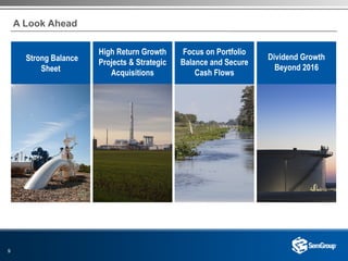 9
A Look Ahead
Strong Balance
Sheet
High Return Growth
Projects & Strategic
Acquisitions
Focus on Portfolio
Balance and Secure
Cash Flows
Dividend Growth
Beyond 2016
 