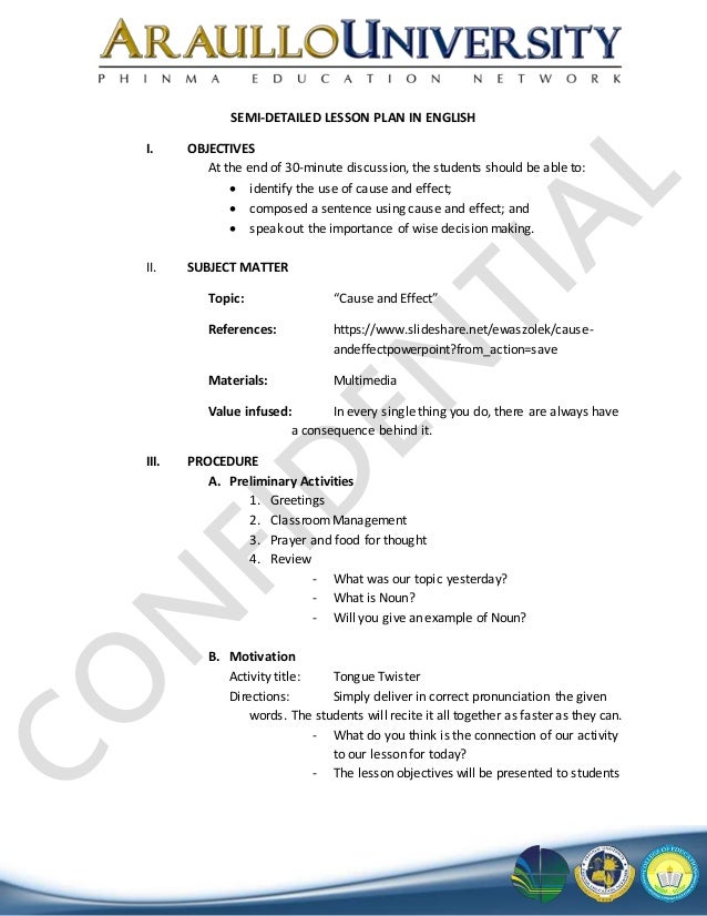 Semi Detailed Lesson Plan Of Cause And Effect