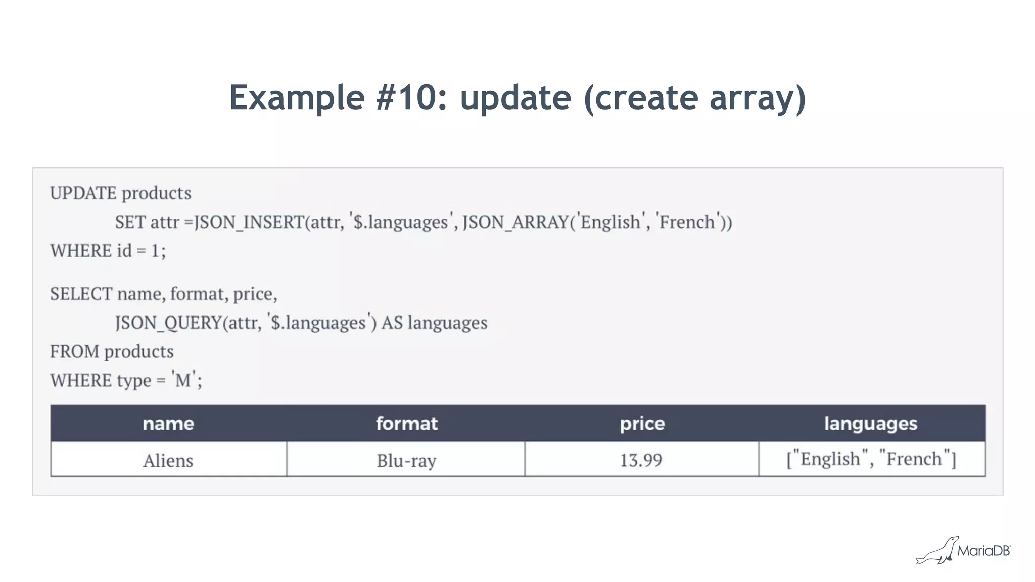 Example #10: update (create array)
 