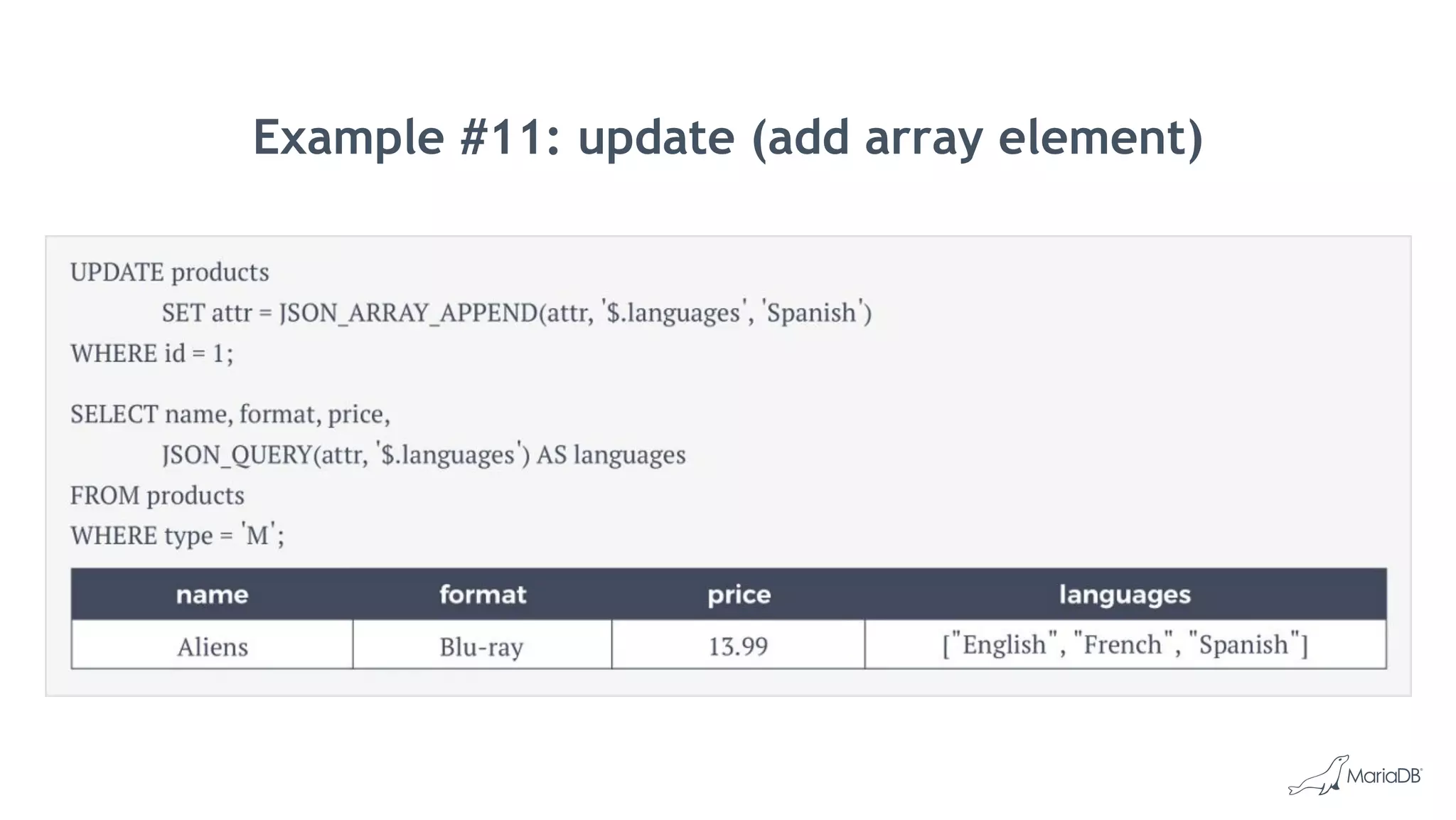 Example #11: update (add array element)
 