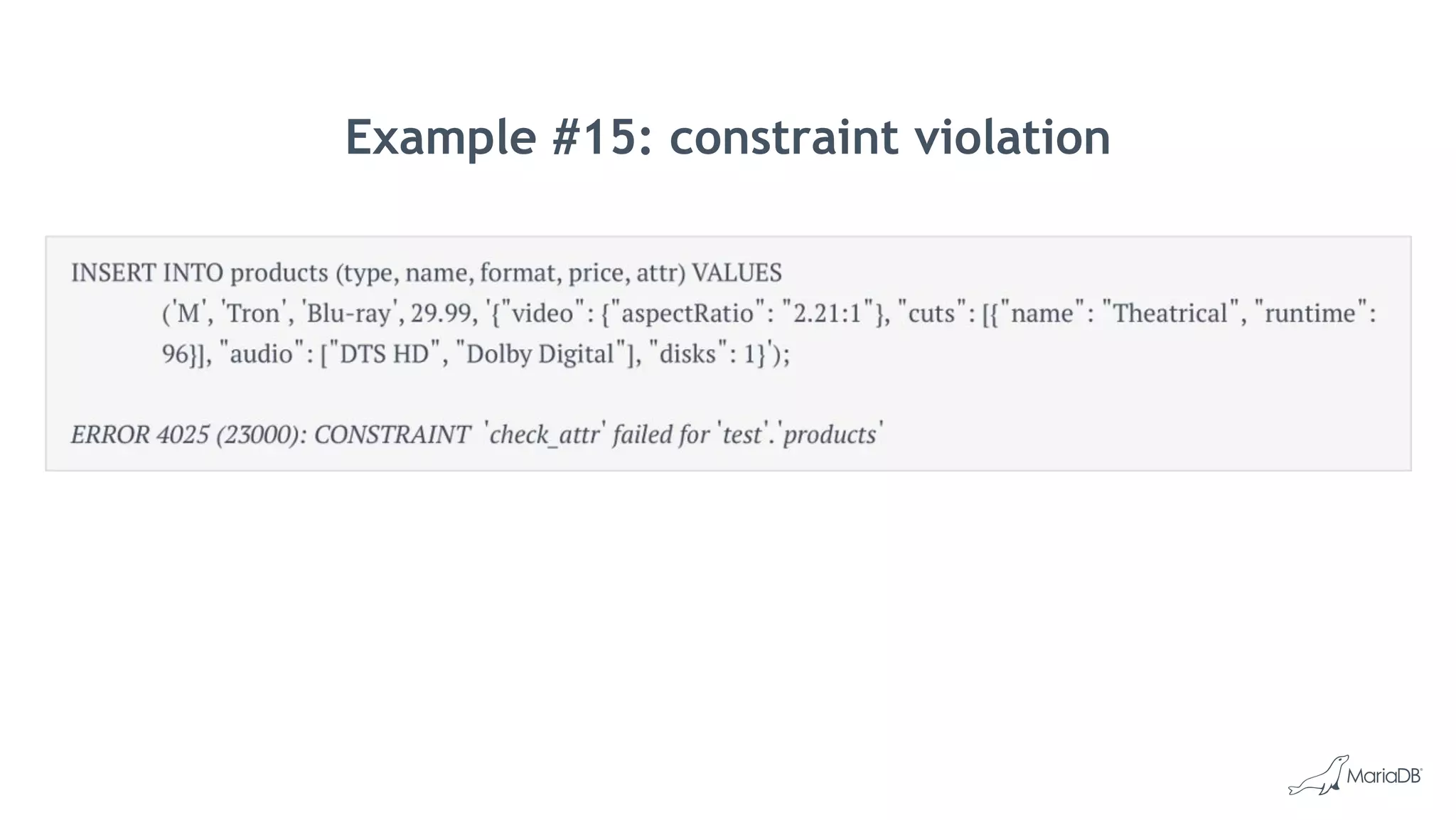Example #15: constraint violation
 