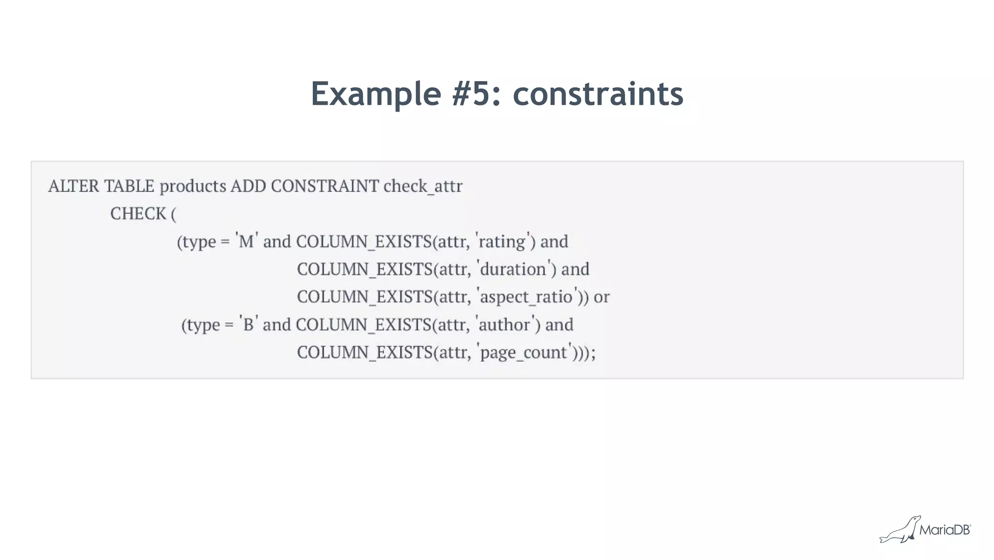 Example #5: constraints
 