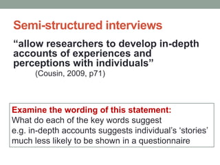 Semi Structured Interview Method Semi-structured interviews for educational research | PPTX