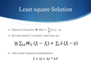 Least square Solution

S Objective Function  Min ½
S But this doesn't’t consider Label data yet

S After some Equation manipulation

 