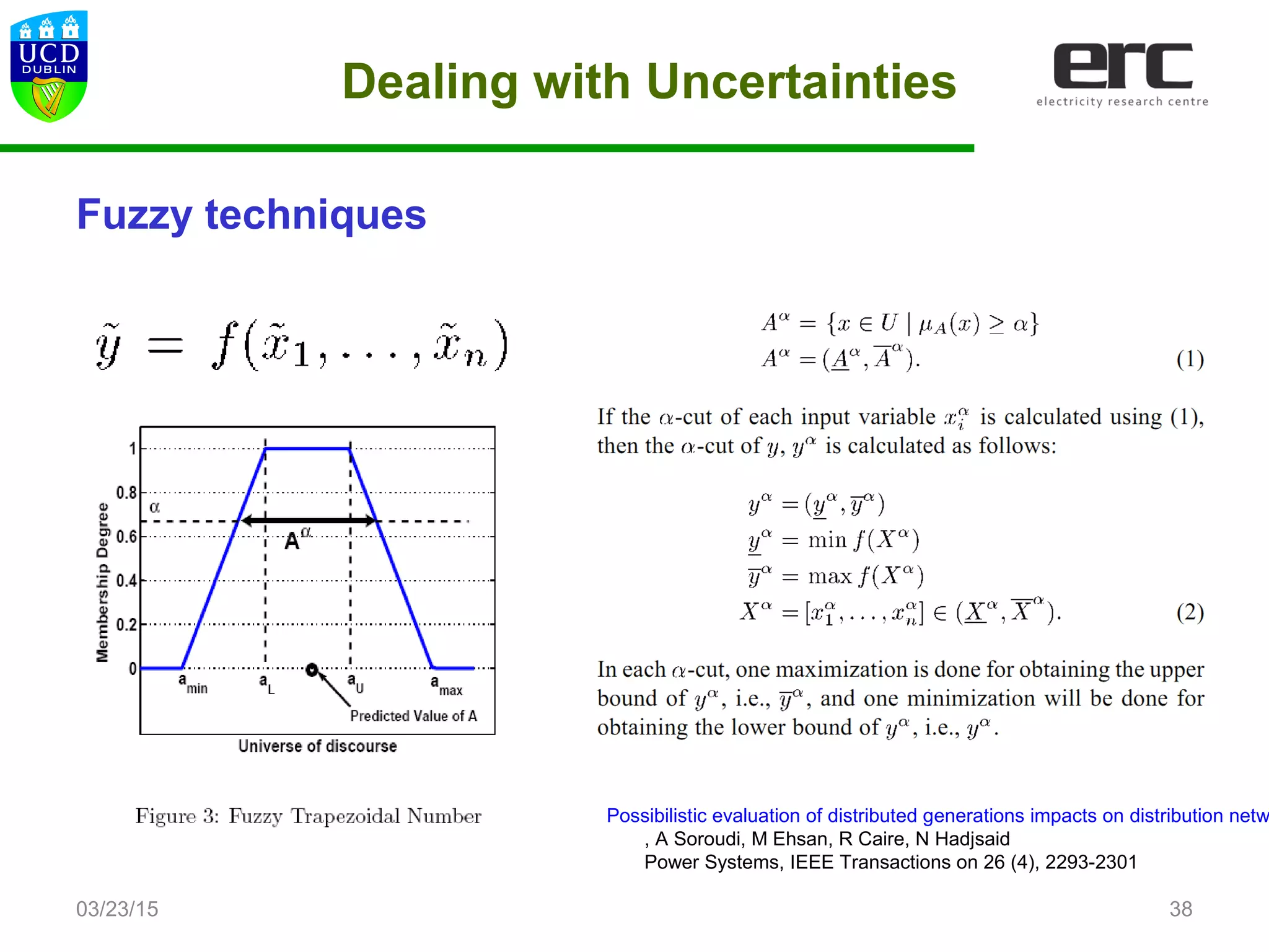 Dealing with Uncertainties
Fuzzy techniques
03/23/15 38
Possibilistic evaluation of distributed generations impacts on distribution netw
, A Soroudi, M Ehsan, R Caire, N Hadjsaid
Power Systems, IEEE Transactions on 26 (4), 2293-2301
 