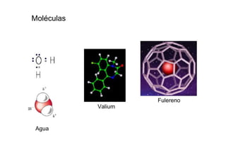 Moléculas
Valium
Agua
Fulereno
 