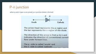 P-n junction
-when p and n type sc are joined, p-n junction diode is formed.
 