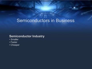 Semiconductors in Business
Semiconductor Industry
• Smaller
• Faster
• Cheaper
 