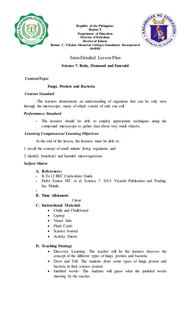sample semi detailed lesson